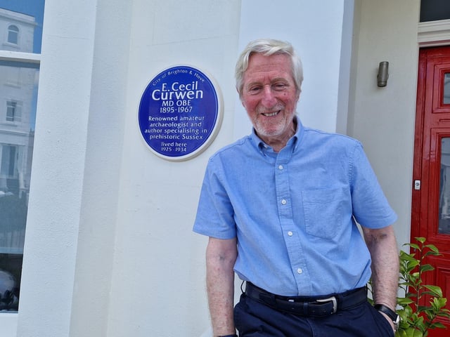 Richard Bianco with the Blue Plaque he commissioned for Dr E. Cecil Curwen
