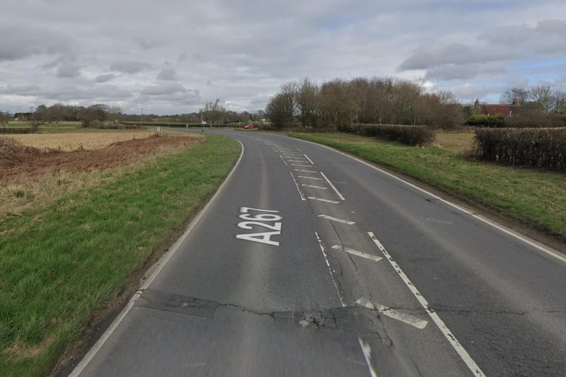 A user reported a pothole filled with water on the busy A267 in Hellingly, which is 'forcing road users to use the wrong side of road'.