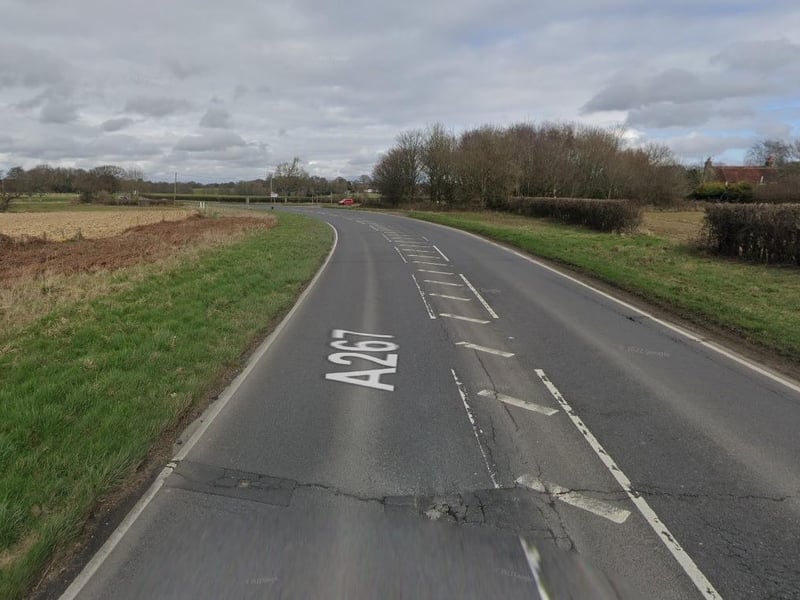 A user reported a pothole filled with water on the busy A267 in Hellingly, which is 'forcing road users to use the wrong side of road'.