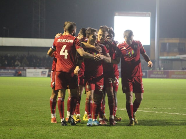 Action from Crawley Town's win over Swindon Town in Matthew Etherington's first game in charge. Picture by Cory Pickford