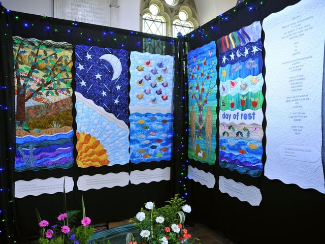 To celebrate the Queen's Jubilee a Flower and Quilt show in St Mary's Church with flower arrangements by Worthing Flower Club and quilted banners by Chris Diebel. Pic S Robards SR2206021