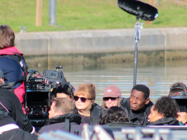 James Corden and Ruth Jones film at Sovereign Harbour.