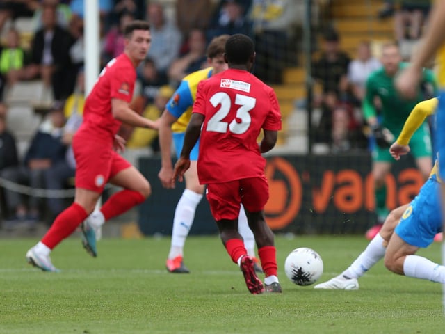 Action from Worthing's 3-0 win at Torquay United which put them top of National League South