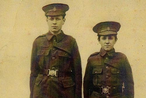 Sidney Rimmington, right training at Dover College for World War One