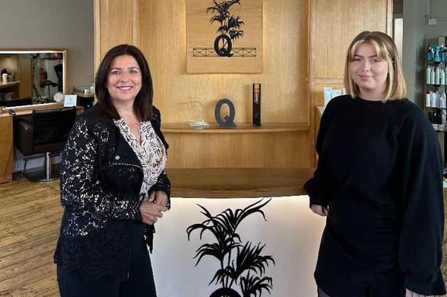 Managing Director Dawn Lawrence (r) with Iona Hilton (l) at Q Hair and Beauty Midhurst location. 