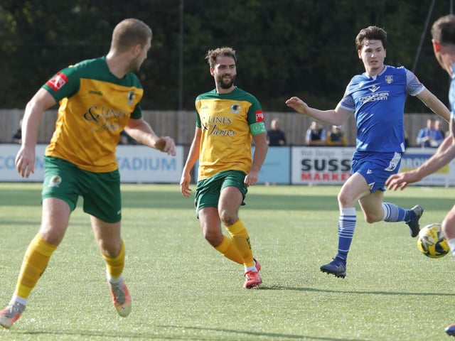 Action from Horsham's 2-0 home defeat to Bishop's Stortford in the Isthmian Premier on Saturday