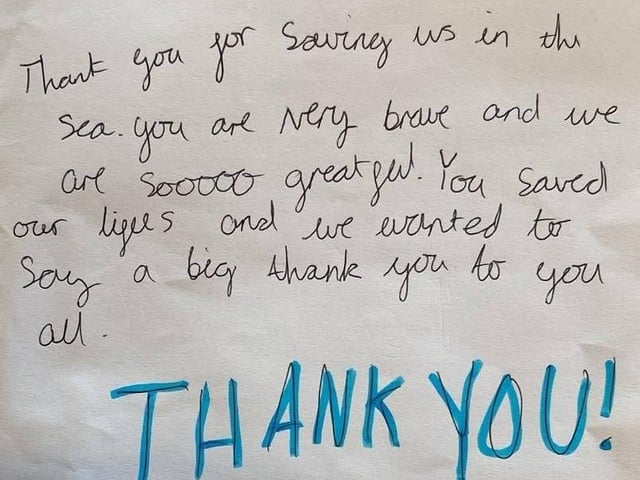 After the rescue, the family penned thank you messages to the RNLI volunteers