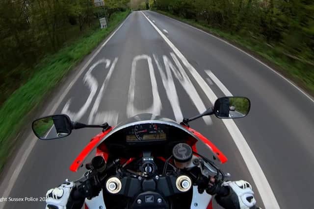 ‘Take one extra look’ – that is the message to motorists as Sussex Police take part in a national campaign to improve road safety for cyclists and motorcyclists. Picture courtesy of Sussex Police