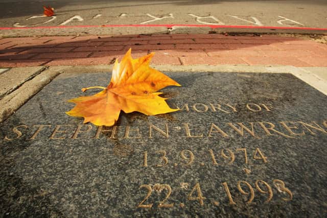 A memorial plaque dedicated to Stephen Lawrence at the scene of his murder in London | Picture: Getty