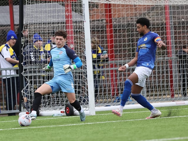 Action from Worthing and St Albans' nine-goal thriller in the National League South at Woodside Road