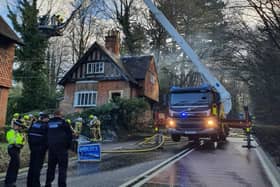 The A21 Ebdens Hill in St Leonards remains closed due to a burst water main, following a fire in a property earlier today. Photo: Hastings Police