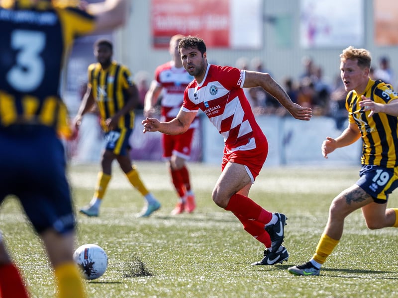 Action from Bath City's 2-1 win at Eastbourne Borough