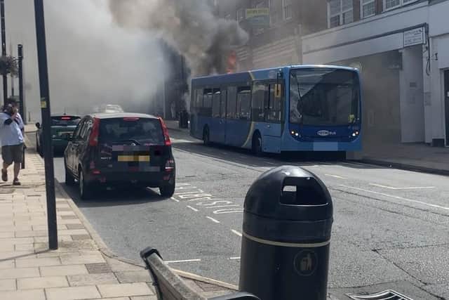West Sussex Fire & Rescue Service said they were called to a bus fire in East Grinstead at 2.15pm on Thursday, August 4. Pictures by Annie Lyons