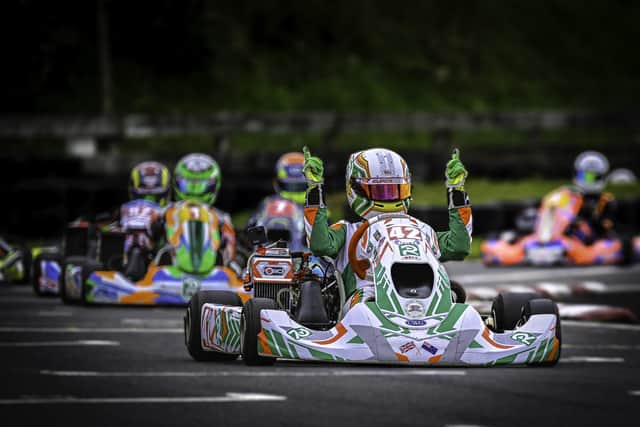 Emily Cotty crosses the finish line R12 of Superone, Shenington Kart Club | Picture by Stu Stretton Photography