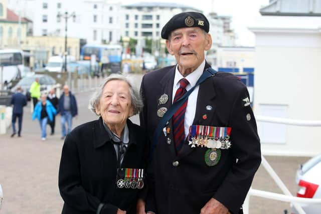 Major Ted Hunt on Worthing seafront in June 2019 with his sister Petty Officer Emily Hunt, who was 103 at the time