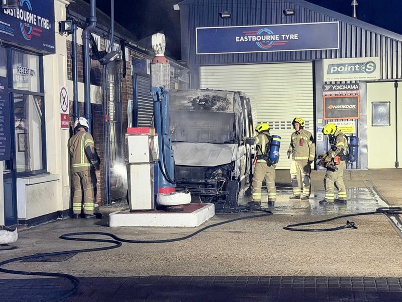 Firefighters at the scene at Eastbourne Tyre Company.