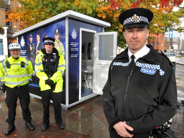Neighbourhood Policing Inspector Steve Turner at Crawley Engagement Hub launched in the High Street, Crawley