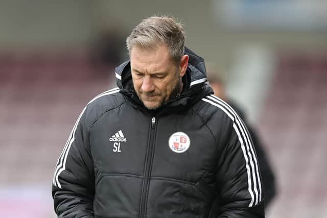 NORTHAMPTON, ENGLAND - MARCH 04: Crawley Town manager Scott Lindsey looks dejected during the Sky Bet League Two between Northampton Town and Crawley Town at Sixfields on March 04, 2023 in Northampton, England. (Photo by Pete Norton/Getty Images)