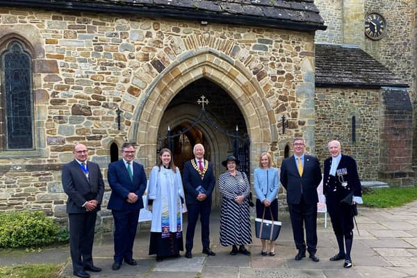 Pictured are Horsham District Council vice chairman Nigel Emery; Horsham MP Jeremy Quin; The Rev Canon Lisa Barnett; council chairman David Skipp; Her Honour Judge Christine Laing KC; Deputy Lord-Lieutenant of West Sussex; Council chief executive Jane Eaton; council leader Martin Boffey and High Sheriff of West Sussex Andrew Bliss. Photo contributed