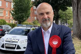 'We need more bobbies on the beat' - Labour's Paul Richards outside Eastbourne police station.