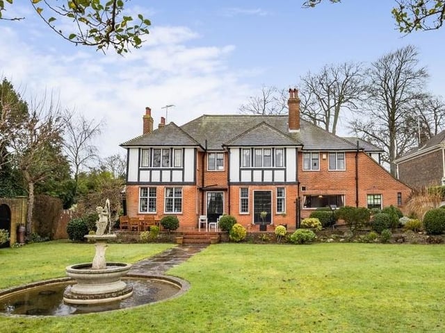 This substantial five-bed home was built in the 1920s and boasts impressive gardens and four reception rooms. There is no onward chain and the property is on the market for £1.35million.