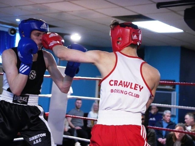 Action from Crawley's junior boxing squad at their annual blockbuster at the Goffs Park Social Club on Sunday. Picture by Max Spanner Photography