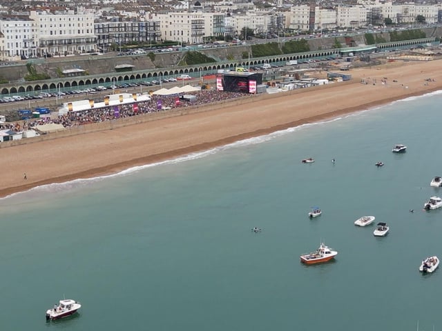 Fatboy Slim performed on Brighton seafront last night (July 21) in front of thousands of fans. Photo taken from a video from Eddie Mitchell.