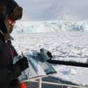 Emma Stibbon conducting fieldwork in Svalbard, 2022. Photo by Tristan Duke