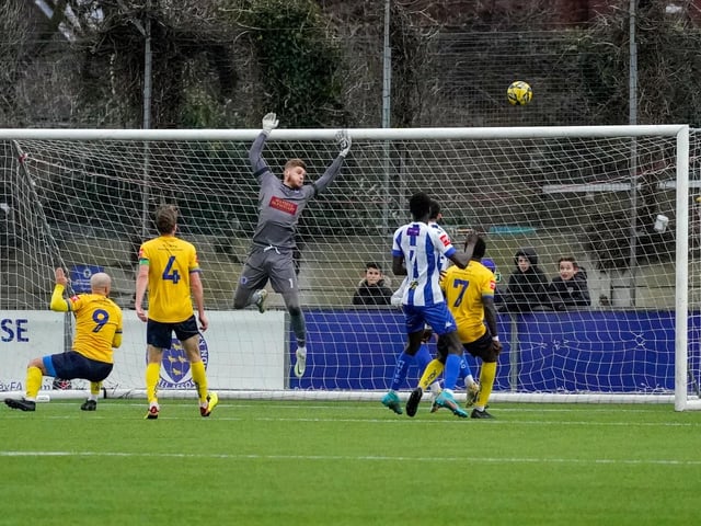 Action from Haywards Heath Town's 3-2 Isthmian south east division win at Lancing