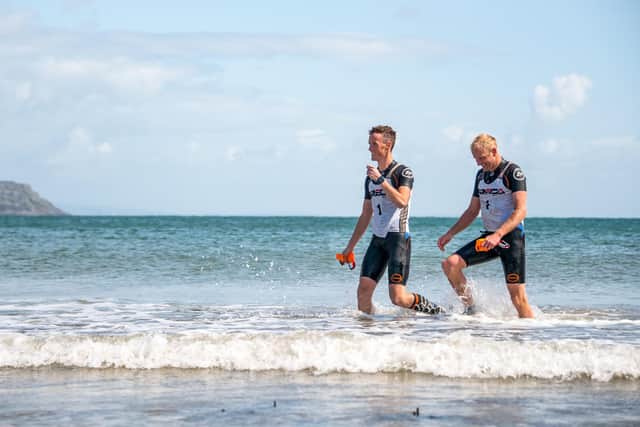 Tom and Joe during a swim-run event
