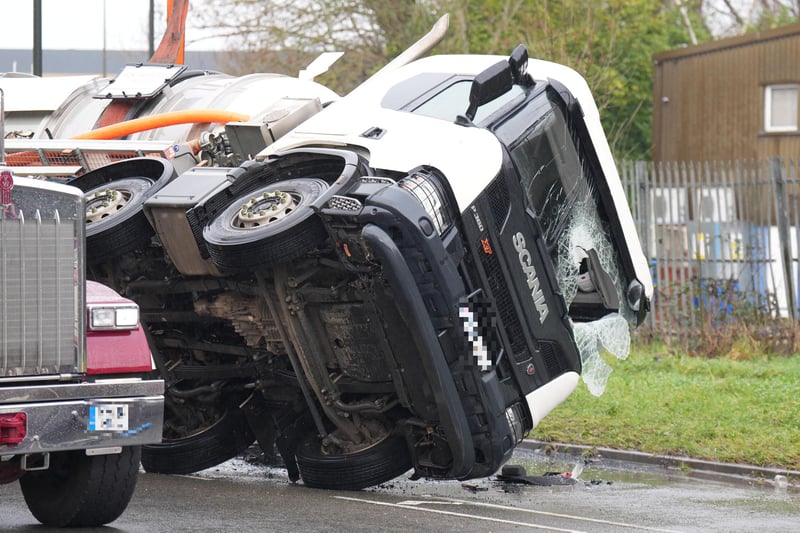 In pictures: Rolled-over tanker on main road in Crawley