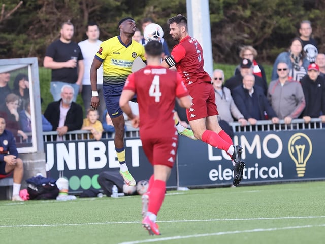 Action from Worthing's National League South clash at home to Farnborough at Woodside Road