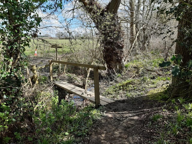 Then cross a little wooden bridge