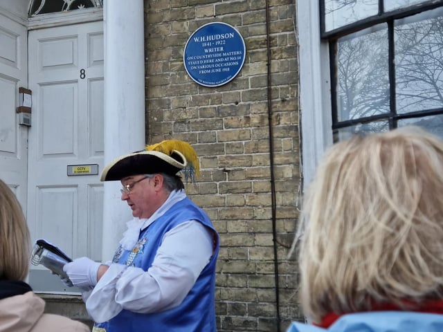 Worthing town crier Bob Smytherman launched his new walk on Tuesday, April 2, followed by afternoon tea at Worthing Town Hall to raise money for the mayor's charities, Broadwater Support Group and Community Hub, CYCALL inclusive cycling and the Parkinson's UK Worthing and Washington Group. Using information provided by The Worthing Society, Bob led a group of around 20 people on a three-hour walk around the town centre and seafront, giving many stories of the area's history en route.