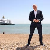 EASTBOURNE, ENGLAND - MAY 24: Liberal Democrat leader Ed Davey poses on the beach during a visit to the marginal seat of Eastbourne on May 24, 2024 in Eastbourne, England. The Liberal Democrats are targeting Conservative marginal seats along the South Coast in the upcoming general election on July 4th.  (Photo by Dan Kitwood/Getty Images)