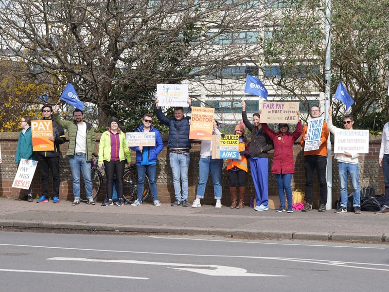 Junior doctors send defiant messages on picket line outside Worthing Hospital