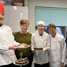 The JubyLee Bakes Dream Team was delighted to welcome Gary Shipton, High Sheriff of West Sussex, and Vicky Booth, CEO of Sussex Community Foundation, to their kitchen in Thakeham. Pictured with them are Ellen Tomlinson, General Manager, and bakers Kate and Simon. Photo: contributed