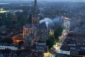 A major fire was simulated at Chichester Cathedral as part of a large training exercise.