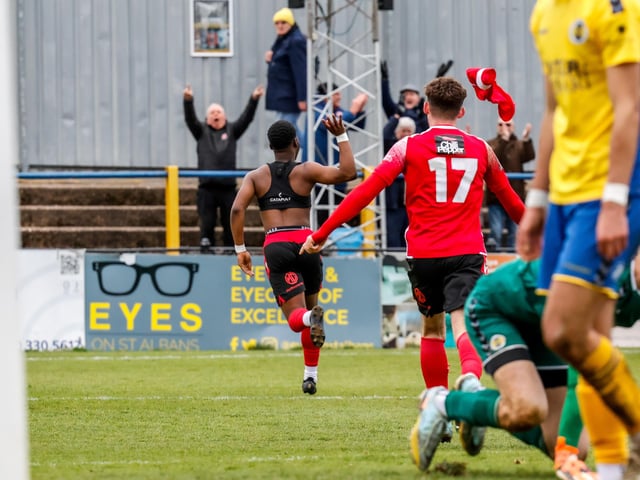 Eastbourne Borough recovered from 2-1 down at half-time to win 3-2 at St Albans City. Picture by Lydia Redman