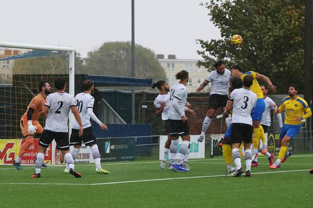 Action between Gosport and Chichester City in the FA Trophy at Privett Park | Picture: Chris Moorhouse