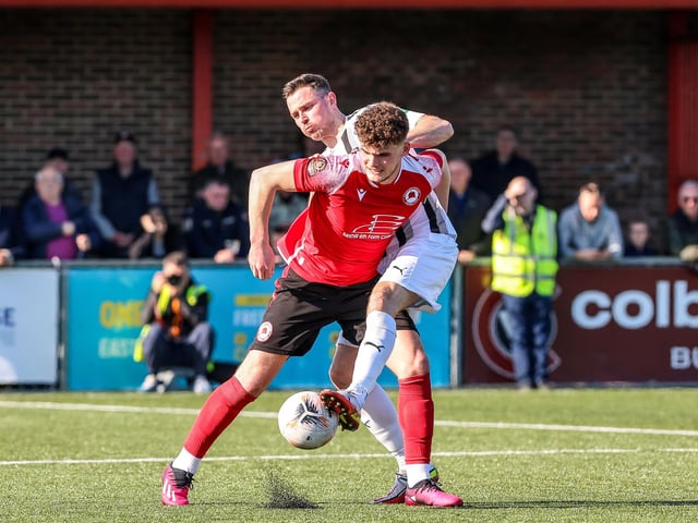 Action from Eastbourne Borough's National South win ovder Dartford at Priory Lane