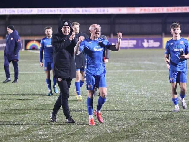 Action from Worthing's 2-0 National South win at Eastbourne Borough