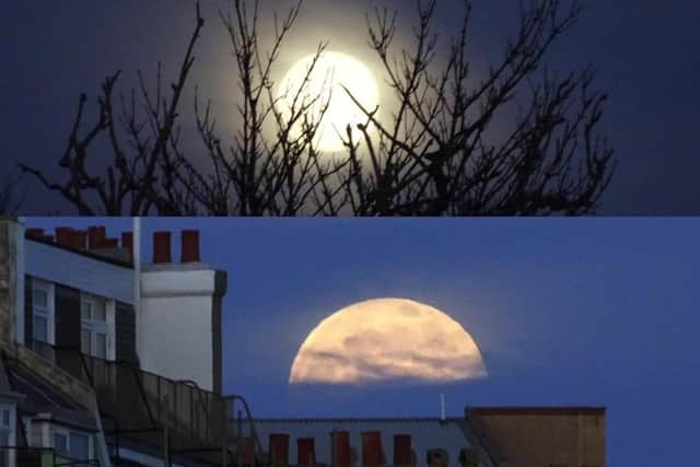 The February snow moon rising over Hastings. Pic by Peter Norman