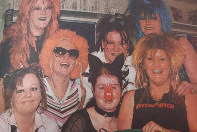 Fife College students and staff donned fancy dress for Reed Nose Day.
Pictured are  Ina Hannah,  Terri McCutcheon, Judy McKay and Christine Laing. In front are Samantha Kirk, Linsey Gow and Fiona Bennett.