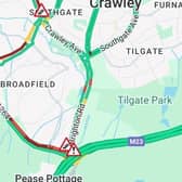 AA Traffic reports severe road problems between Horsham and Crawley because of flooding on the A264