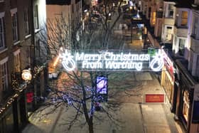 Merry Christmas from Worthing Christmas lights in Warwick Street for 2023
