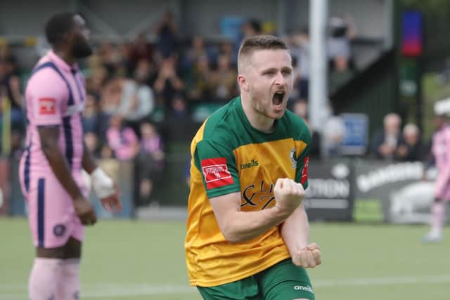 Tom Richards celebrates making it 2-2 against Dulwich