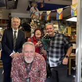 Danny Dawes (front) with the High Sheriff of West Sussex Gary Shipton and some of the Grandads Front Room team. Photo: contributed