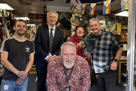 Danny Dawes (front) with the High Sheriff of West Sussex Gary Shipton and some of the Grandads Front Room team. Photo: contributed