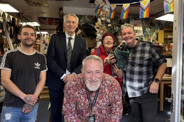 Danny Dawes (front) with the High Sheriff of West Sussex Gary Shipton and some of the Grandads Front Room team. Photo: contributed